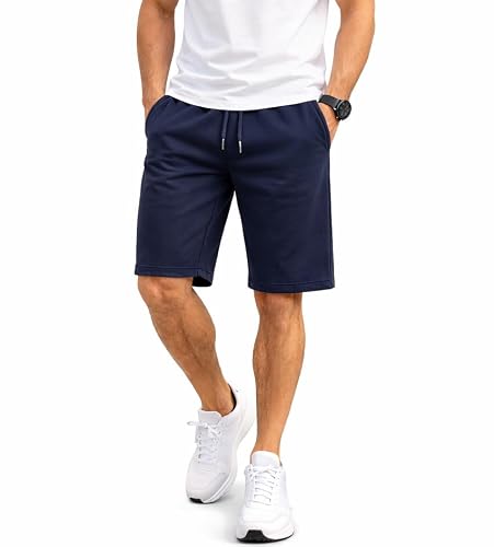 Image of ITRAT Men's Fleece Shorts Cotton Rich Sweat Shorts for Gym, Lounge & Casual Wear – Soft Breathable Comfort Knee Length Trousers with Side Pockets (L, Navy)