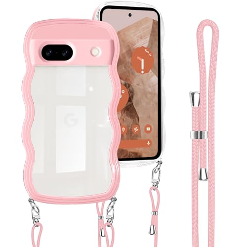 Google Pixel 8a 用 ケース クリア ショルダー Pixel 8a 用 カバー 首掛け 肩がけ 斜めかけ 紐付き ストラップ付き 韓国 可愛い かわいい 透明 薄型 軽量 耐衝撃 シリコン TPU バンパー グーグル ピクセル8a スマホケース ピンク