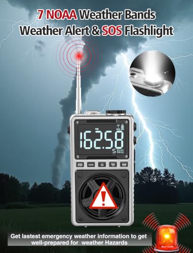 Image of Bluetooth AM FM Shortwave Radio with NOAA Weather Alert,1250mAh Rechargeable Portable Pocket Radio with Best Reception 5W Big Speaker Digital Tuner and Earphone,Support SD Card and USB Player Silver