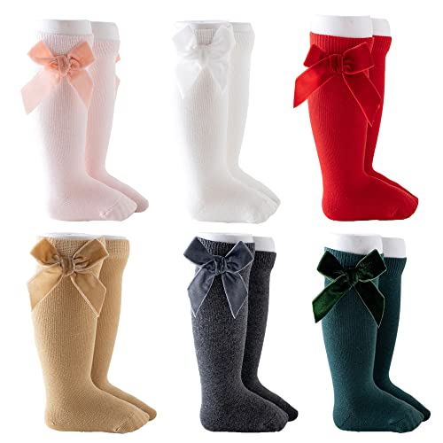 Baby Girls Knee-high Socks Velvet Bow Infant Toddler Girls Long Stocking Princess Classic Cotton Knit Knee Socks