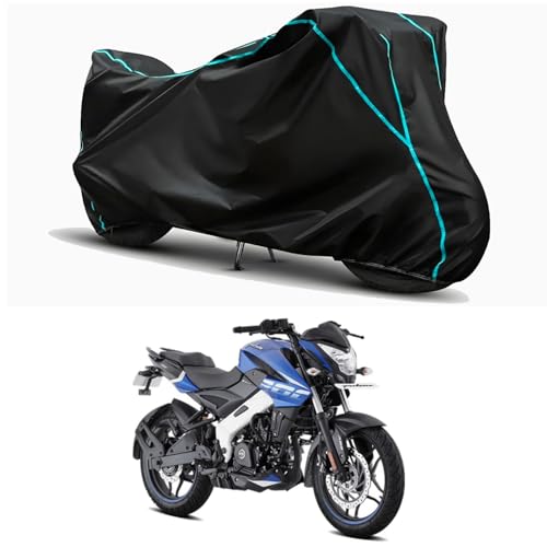 Image of Waterproof Bike Body Cover Compatible for | Bajaj Pulsar NS200 | Taffeta Fabric, Sky Piping Design, Bottom Elastic Fit | Dustproof, Sun UV & Rain Protection for All Weather.