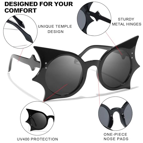 IGnaef Funny Butterfly Sunglasses for Women Men Bat Eye Shaped for Halloween and Party IF121074