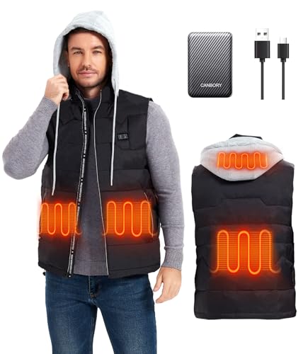 Lightweight Electric Heated Vest for Men with Detachable Hood, 3 Heating Levels and 12000mAh Battery Pack