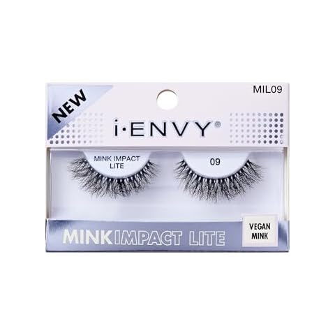 I-ENVY Mink Impact Lite - 100% 3D Mink-Like Vegan Lashes, Lightweight & Comfortable, Natural Fluffy, Invisible Band, All-Day Wear Undetectable False Eyelashes Cover