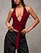 MISSACTIVER Women’s Sexy Halter Top Backless Wrap Twist Crop Tops Y2K Plunge Deep V-Neck Bandage Crop Tank Top Corset Cami Burgundy