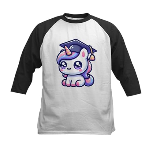 CafePress Unicorn Graduate Cute School Kids Baseball T Shirt Kids Cotton Baseball Jersey, 3/4 Raglan Sleeve Shirt Black/White