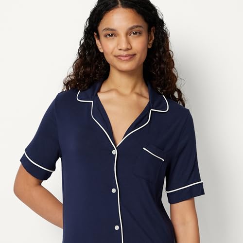 Image of Amazon Essentials Women's Modal-Blend Nightgown, Short Sleeve Button-Down