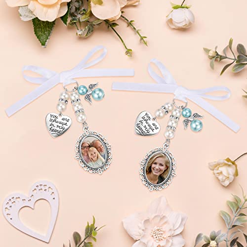 Zysta Personalized Wedding Bouquet Photo Charms for Wedding Memory Lacy Oval Bridal Bouquet Photo Charms Single Picture Frame Angel Wing Memorial Bouquet Charms for Bridal Shower Wedding Party Decorations - Thumbnail 2