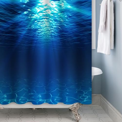 Xiaoterna Ocean Shower Curtain Water Shower Curtain Summer Holidays in Beach Pool Sea Shower Curtain Deep Sea Blue Ocean Scenery Shower Curtain Machine Washable Waterproof Fabric 240x180cm - Image 4