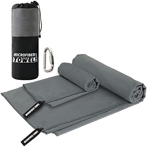 Microfiber Travel & Sports Towel Set - Quick Dry, Super Absorbent, Compact, Lightweight - for Camping, Backpacking, Hiking, Beach, Yoga, Swimming - Includes 2 Sizes (30”x60” & 16”x32”, Gray)
