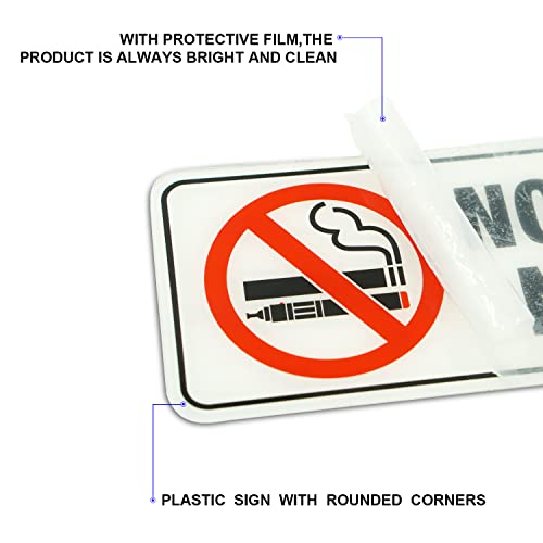 No Smoking No Vaping Sign, (4 Pack) 9 X 3 Inch, Self-Adhesive, Use For Home Office/Business, Easy To Apply, Black Big Letters On White Plate #TOP3