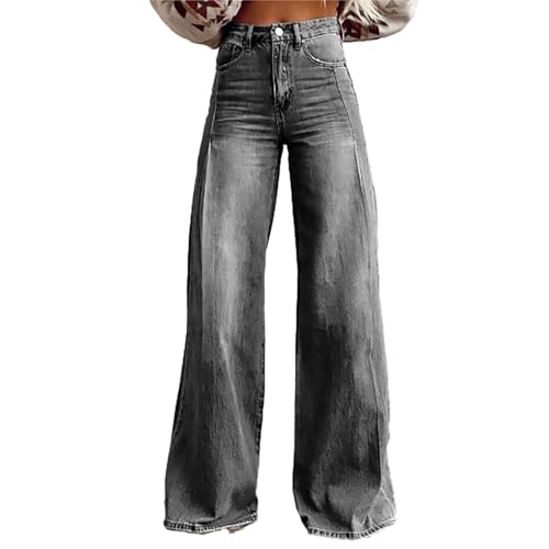 KIHFSODN Vaqueros boyfriend para mujer con pernera ancha y pernera recta, vaqueros holgados de cintura baja, vaqueros casuales sueltos(Gray,M)