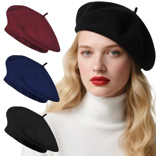 Image of Jolbndcv 6PCS Beret, French Beanie, Outdoor, Winter, Fashion Lady Hat | One Size Fits Most,Solid Color,Stretchable,for All Season