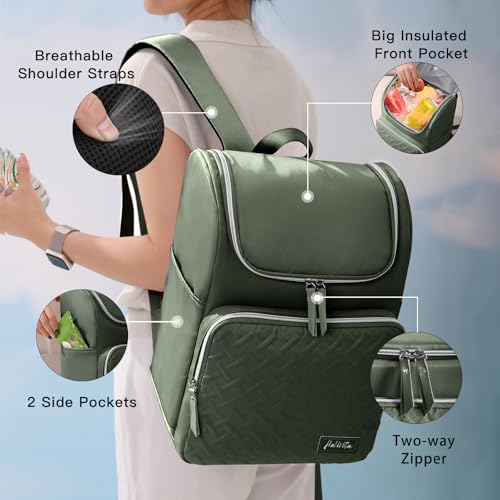 Image of Cooler Backpack Insulated Leak Proof 33 Cans, Waterproof Hiking Backpack Cooler Soft Cooler Bag Lunch Backpack for Picnic Camping Beach, Green