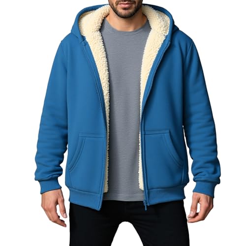 MLWSKERTY Abrigo de invierno cálido de forro con capucha para hombre, resistente con forro exterior, cierre de cremallera, ropa de abrigo de poliéster para clima frío, abrigo con capucha con