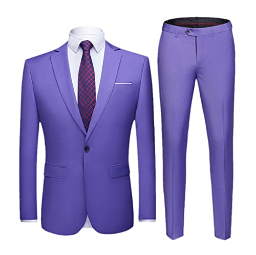 Costume violet 2 pièces pour homme avec veste à 1 bouton et pantalon ajusté pour mariage