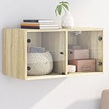 Gecheer Estantería de Pared,Baldas Flotantes,Armario Pared,Armario Pared Colgante,Mueble de Pared Puertas de Vidrio Roble Sonoma 68,5x37x35 cm
