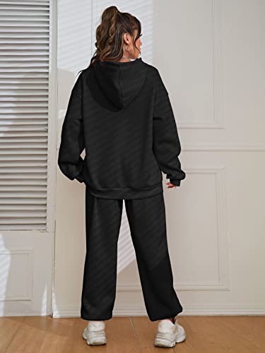 Makemechic Women's Sweatsuit Casual Two Piece Outfits Long Sleeve Drawstring Hoodie Sweatshirts And Sweatpants Jogger Sets Black S #TOP1