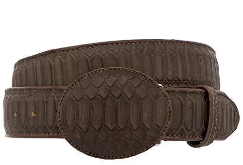 El Presidente Mens Brown Snake Python Print Leather Cowboy Belt Rodeo Buckle
