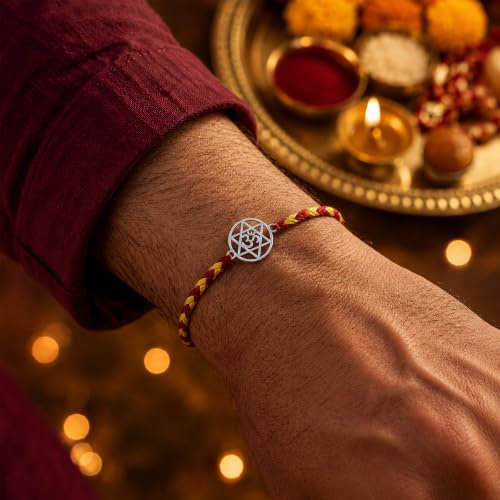 Image of Unniyarcha 925 Sterling Silver God Blessings Rakhi for Men | Certified Silver Raksha Bandhan Rakhi for Brother