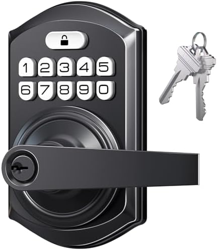 TEEHO TE004 Keyless Entry Keypad Door Lock with Handle - Smart Digital Electronic Lock for Interior Door with Anti-Peeping, Auto Lock & Passage Mode - Easy Installation - Matte Black