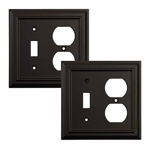 Pack of 2 Wall Plate Outlet Switch Covers by SleekLighting | Classic Black Architecture Wall plates| Variety of Styles: Rocker/Receptacle/Toggle / & Combo | Size: Toggle/Duplex 2 Gang Combo Cover