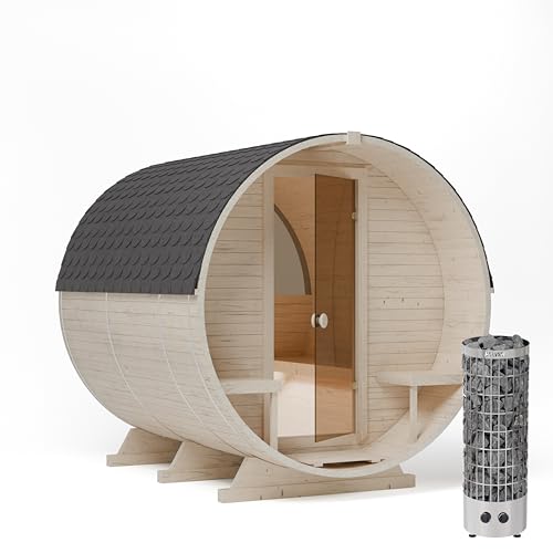 AZS-ENGINEERING 2KR PANORAMA Fasssauna Garten gartensaunas Outdoor Sauna aus Fichtenholz – Verschiedene Größen (4–6 Personen)
