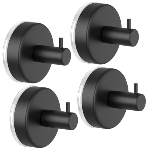 Image of HUFEEOH Suction Cup Hooks for Shower, 4 Pack Removable Towel Holder Wall Hooks for Inside Shower, No Drill Towel Hooks for Bathroom Hanger Wall Mount (Black)