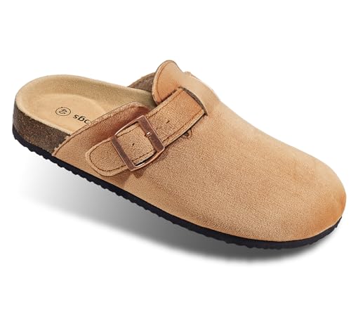 Image of BULLIANT Women Clogs-Fleece-Lined Suede Mules Slippers Nurse Shoes Unisex-Memory Foam Arch Support Cork-Footbed
