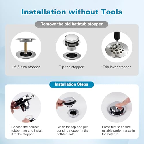 Hibbent 3 in 1 Metal Bathtub Drain Stopper, Universal Pop Up Tub Stopper - image 4