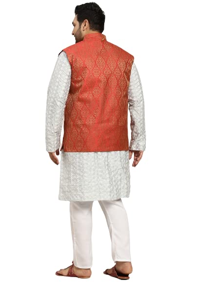 Image of SOJANYA (Since 1958, Men's Silk Blend Grey Kurta Pyjama & Silk Blend Jacket Combo