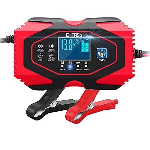 Luoges Car Battery Charger 12V 6A / 24V 3A, New Upgrade 7-Stage Automotive Trickle Charger and Maintainer for Car Battery, Motorcycle, Lawn Mower, Truck, Lithium, Lead-Acid, LiFePO4 Battery (Red)