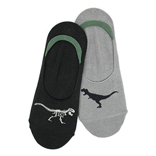Foot Traffic Mens T-Rex Lowcut Liner Socks, The Cretaceous in Black/Grey, 2 Pack