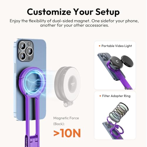 Image of ULANZI MA30 Magnetic Phone Tripod Stand for iPhone-Aluminium Maglock Smartphone Mini Tripod Pocket Cell Phone Stand Strong Magnet Quick Mount Compatible with iPhone 17 16 15 14 13 12 Series, Purple