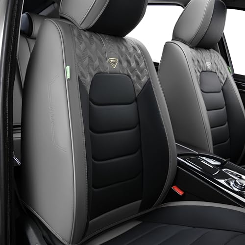 Image of FLORICH Car Seat Covers, Leather Seat Covers, Front Seat Covers 2PCS,Waterproof Car Seat Protector, Auto Driver Seat Covers Accessories Fit for Most SUV Trucks(Gray&Black, Front Pair)