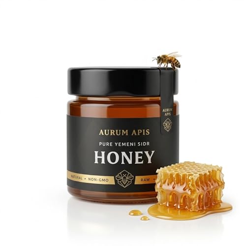 Image of Aurum Apis Raw Yemeni Sidr Honey, 100% Raw Unfiltered Pure Honey, Hand Harvested Organic Honey, Non-GMO, Unprocessed Certified Organic Honey from Sidr Tree Blossoms, Rich Flavor & Aroma, Honey Jar (130g)