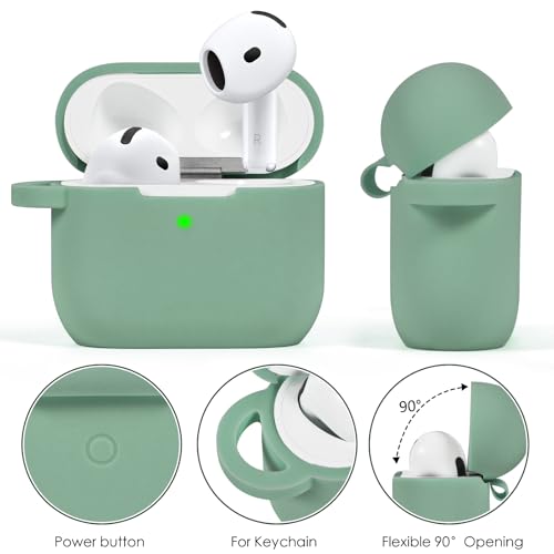 Image of Case for Apple Airpods 4 - VISOOM Airpods 4 Cases 2024 Cover Women Anti-Drop Silicone iPods 4 Earbuds Wireless Accessorie Charging Cases Girl Bling Keychain for Airpod iPods 4th Generation