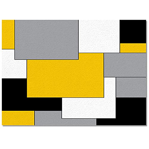 Yellow Black Geometric Area Rugs Indoor Non-Slip Rectangle Rug 5X7 Ft, Abstract Color Block Yellow Black Gray Rug Rubber Backing Floor Mats Contemporary Home Decor Carpet For Entryway Living Room #TOP2