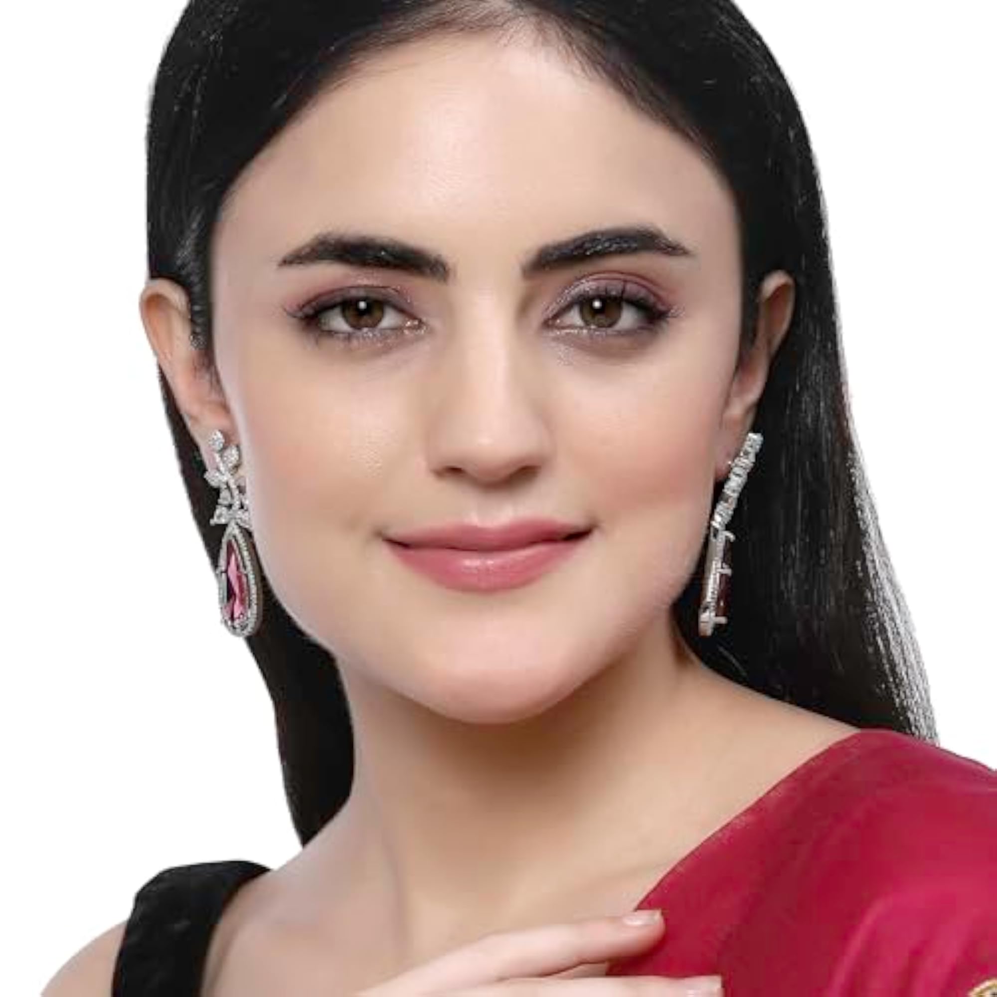 Rhodium-Plated Teardrop & Leaf Drop Earrings