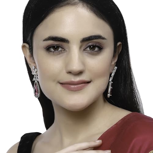 Rhodium-Plated Teardrop & Leaf Drop Earrings