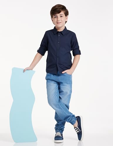 Image of Amazon Brand-Symbol Boy's Cotton Regular Shirt (Symaw22Shr02 Navy 2 6-7 Years)