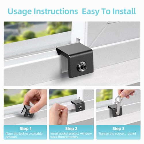 PINGXNG Window Locks for Up and Down Windows 4 Pack Window Stopper Sliding Window Lock for Vertical Horizontal Sliding Windows Doors with Key Aluminum Window Security Locks Child Proof(Black Small)