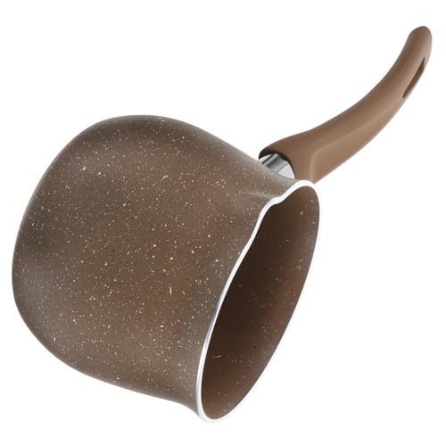 IMIKEYA Mini Cacerola Antiadherente Multifuncional para Hervir Leche y Té Olla Pequeña de 10 CM Color Café con Mango Ergonómico y Vertedor Adecuado para Cocina Doméstica y Preparación