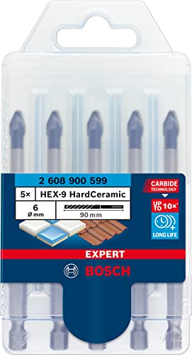 Bosch Professional 5 pc. Expert HEX-9 HardCeramic Drill Bit Set (for Roof Tiles, Tiles, Ø 6 mm, Accessories Rotary Impact Drill)