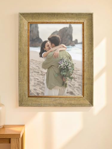 Image of GOLDEN PEACOCK 6x8 Inch Photo Frame - Antique Gold & Beige Finish | Vintage Decorative Tabletop & Wall Hanging Picture Frame for Home Decor & Gifting