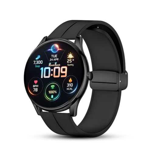 Image of PunnkFunnk Glavito Round Dial Smartwatch 1.49 inch AMOLED Display, 100+ Sports Modes, IP67, Health Tracking, Bluetooth Calling, Crown Control, 100+ Watch Faces for Men & Women (Magnetic Black BlackDial)