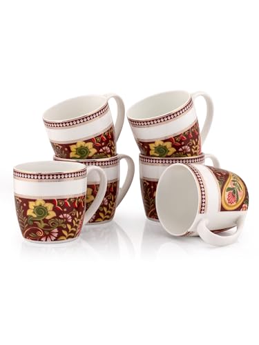 Image of Clay Craft Fine Ceramic Tea /Coffee Cup Set of 6-200 ml Each (Alton Fiesta FI804), Tea Cup Set of 6, Microwave & Dishwasher Safe, Mugs for Coffee, Cups Set of 6, Mug Set, Gift Set, Ideal for Gifting