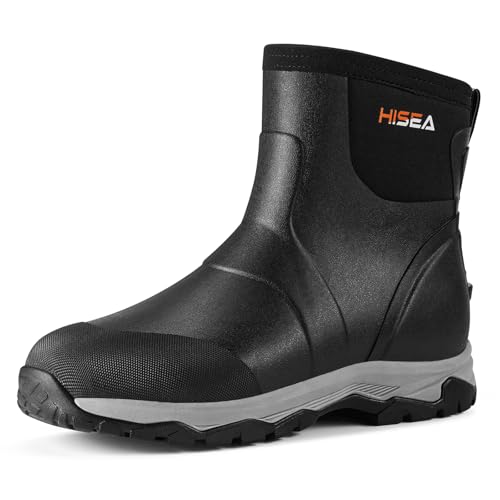 HISEA Upgraded Excursion Pro Men's Rain Boots, Ankle Height Rubber Hunting Boots Waterproof Insulated Neoprene Boots Durable Outdoor Mud Booties for Hunting Gardening Farming Fishing and Yard Work, Size 9 Black