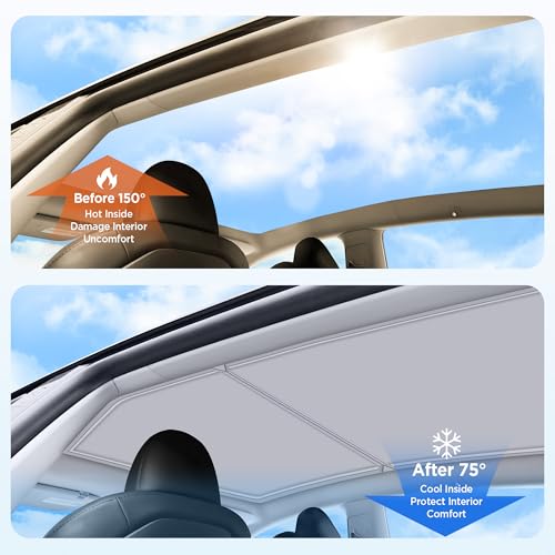 Image of 2026 Upgrade Sunshade Roof For Tesla Model Y 2020-2024 [No-Gap /Sag-Free] Heat Insulation Glass Roof Sunshade Sunroof for Tesla Model Y Accessories 2024 2023 2022 2021 2020 Beige