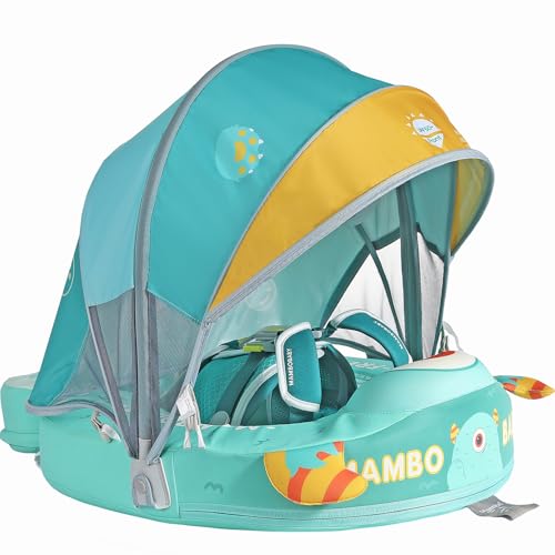 Image of Mambobaby Float with Canopy Size Improved Non Inflatable Infant Baby Pool Float Smart Mambo Float Swim Trainer Add Tail Swim Float Mambo Float Solid Air Free Water Waist Swimming Ring